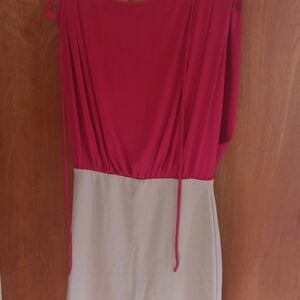 Elegant Two-Tone Red and Cream Dress